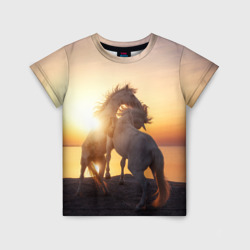 Детская футболка 3D Лошади на закате