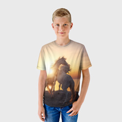 Детская футболка 3D Лошади на закате - фото 2