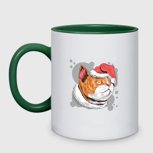 Кружка двухцветная с принтом Christmas cat, вид спереди #2