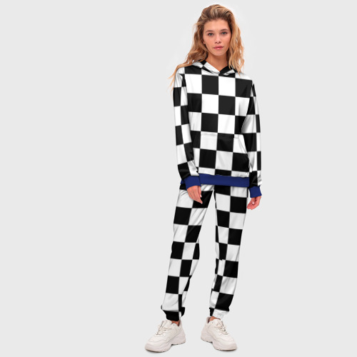 Женский костюм с толстовкой 3D Шахматная доска паттерн, цвет синий - фото 5