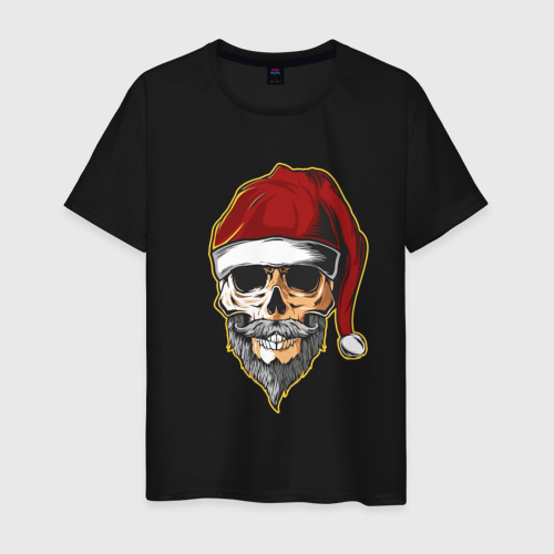 Мужская футболка хлопок Santa Skull, цвет черный