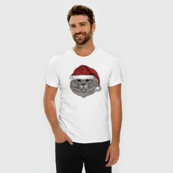 Мужская футболка хлопок Slim Новогодний котик в шапке - фото 2