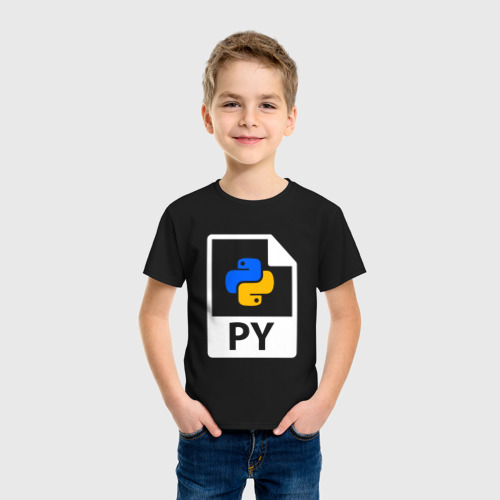 Детская футболка хлопок с принтом FILE PYTHON / ФАЙЛ ПАЙТОН / ФОРМАТ ПАЙТОН, фото на моделе #1