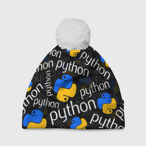 Шапка 3D c помпоном Python Пайтон питон узор, цвет 3D печать