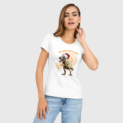 Женская футболка хлопок Slim Новогодний шампанозавр - фото 3