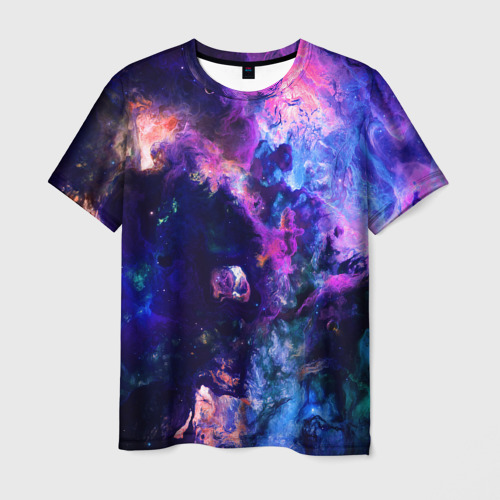 Мужская футболка с принтом Неоновые космос neon space, вид спереди №1