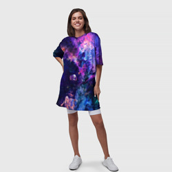Платье с принтом Неоновые космос neon space для женщины, вид на модели спереди №3. Цвет основы: белый