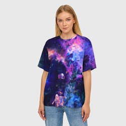 Женская футболка oversize 3D Неоновые космос neon space - фото 2