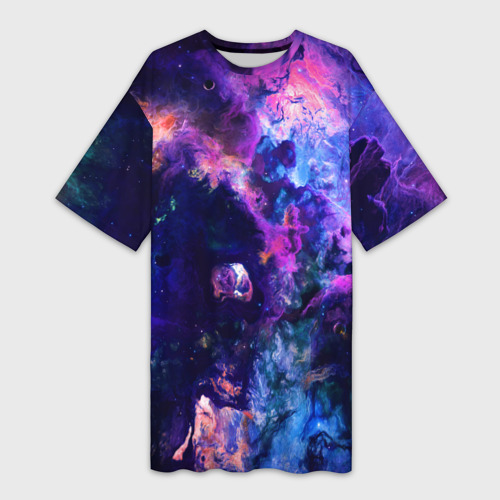 Платье-футболка 3D Неоновые космос neon space, цвет 3D печать