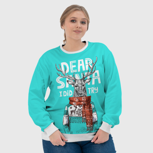 Женский свитшот 3D Олень в свитере с оленями, цвет 3D печать - фото 6