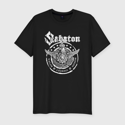 Мужская футболка хлопок Slim с принтом Белый логотип Sabaton, вид спереди #2