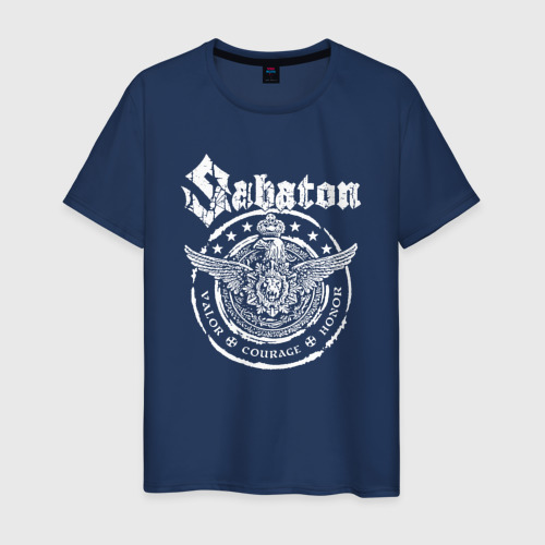 Мужская футболка из хлопка с принтом Белый логотип Sabaton, вид спереди №1