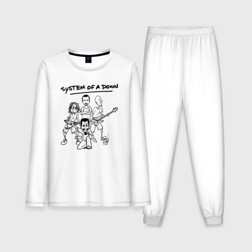 Мужская пижама с лонгсливом хлопок Арт на группу System of a Down, цвет белый
