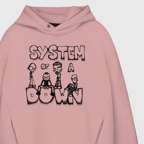 Мужское худи Oversize хлопок Карикатура на группу System of a Down, цвет пыльно-розовый - фото 4