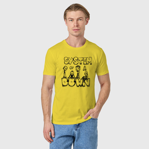 Мужская футболка хлопок Карикатура на группу System of a Down, цвет желтый - фото 3