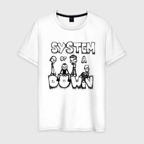 Мужская футболка из хлопка с принтом Карикатура на группу System of a Down, вид спереди №1