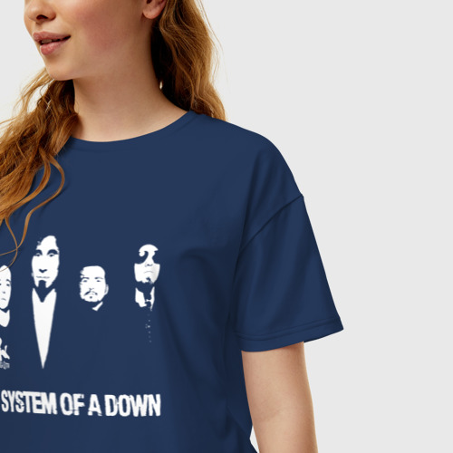 Женская футболка хлопок Oversize Состав группы System of a Down, цвет темно-синий - фото 3