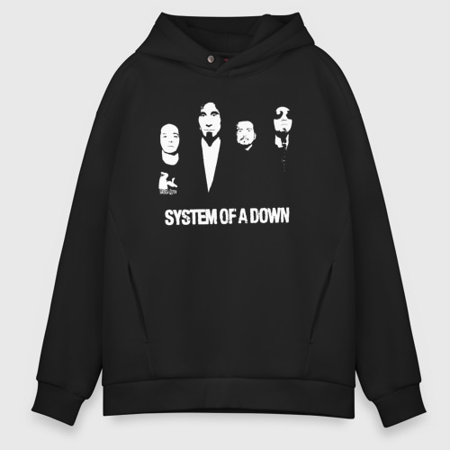 Мужское худи Oversize хлопок Состав группы System of a Down, цвет черный