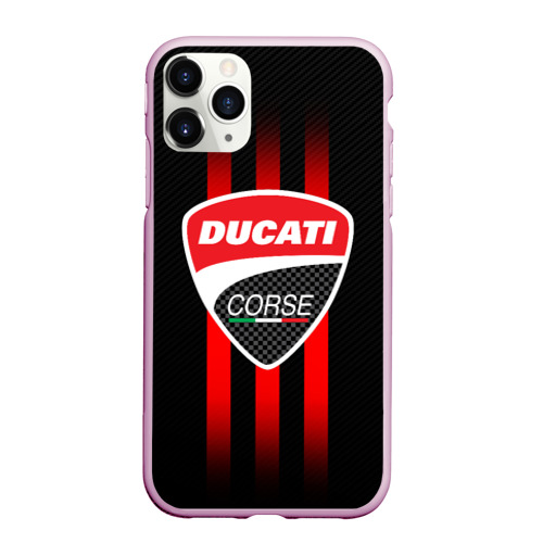 Чехол для iPhone 11 Pro Max матовый Ducati carbon logo Italy concern, цвет розовый