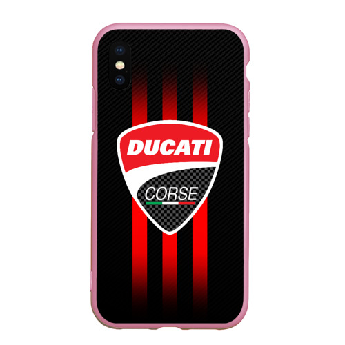 Чехол для iPhone XS Max матовый Ducati carbon logo Italy concern, цвет розовый