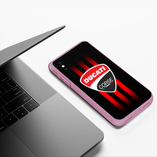 Чехол для iPhone XS Max матовый Ducati carbon logo Italy concern, цвет розовый - фото 5