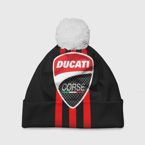 Шапка 3D c помпоном Ducati carbon logo Italy concern, цвет 3D печать