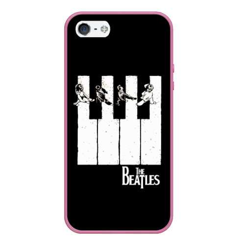 Чехол для iPhone 5/5S матовый The Beatles знаменитая картинка, цвет малиновый