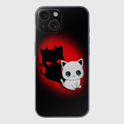 Чехол для iPhone 15 силиконовый с защитой камеры Котик дьявол kitty devil