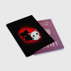 Обложка для паспорта матовая кожа Котик дьявол kitty devil - фото 2