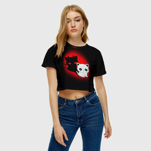 Женская футболка Crop-top 3D Котик дьявол kitty devil, цвет 3D печать - фото 4