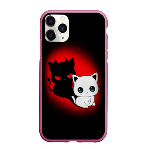 Чехол для iPhone 11 Pro Max матовый Котик дьявол kitty devil, цвет малиновый
