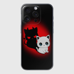 Чехол для iPhone 15 Pro Max силиконовый с защитой камеры Котик дьявол kitty devil