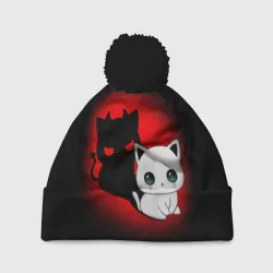 Шапка 3D c помпоном Котик дьявол kitty devil