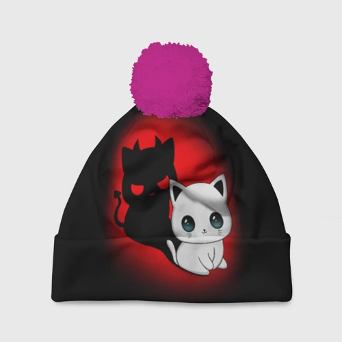 Шапка 3D c помпоном Котик дьявол kitty devil