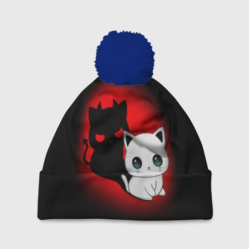 Шапка 3D c помпоном Котик дьявол kitty devil