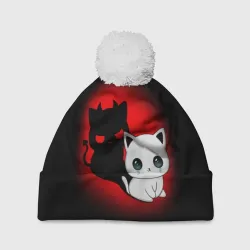 Шапка 3D c помпоном Котик дьявол kitty devil