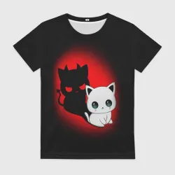Женская футболка 3D Котик дьявол kitty devil