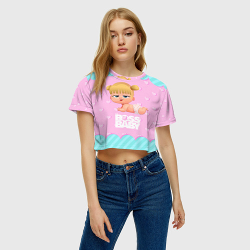 Женская футболка Crop-top 3D Baby boss girl, цвет 3D печать - фото 3