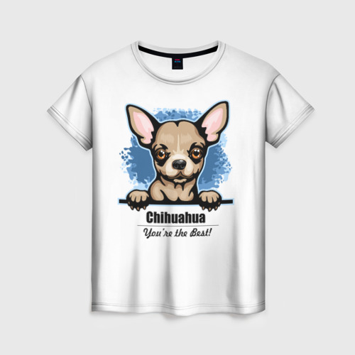 Женская футболка с принтом Собачка Чихуахуа, вид спереди №1