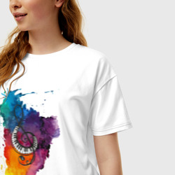 Женская футболка хлопок Oversize Акварель - скрипичный ключ - фото 2