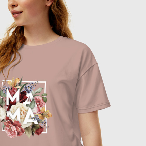 Женская футболка хлопок Oversize Цветы Мама, цвет пыльно-розовый - фото 3