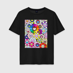 Женская футболка хлопок Oversize Field of Flowers. Мураками