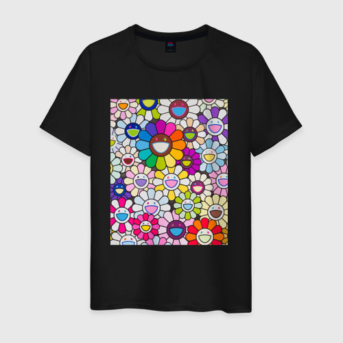 Мужская футболка хлопок Field of Flowers. Мураками, цвет черный