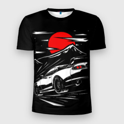 Мужская футболка 3D Slim Тойота супра Mark 4 при красной луне Toyota Supra