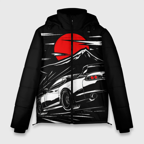 Мужская зимняя куртка 3D Тойота супра Mark 4 при красной луне Toyota Supra, цвет черный