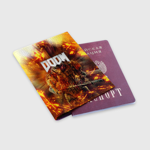 Обложка для паспорта матовая кожа Doomgay grunge fire, цвет фиолетовый - фото 3