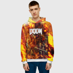 Толстовка с принтом Doomgay grunge fire для мужчины, вид на модели спереди №2. Цвет основы: белый