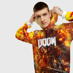 Толстовка с принтом Doomgay grunge fire для мужчины, вид на модели спереди №3. Цвет основы: белый
