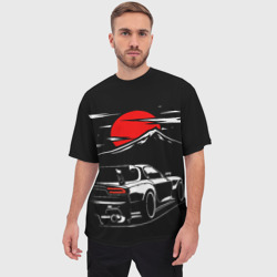 Мужская футболка oversize 3D Mazda RX 7 Мазда при свете красной луны - фото 2