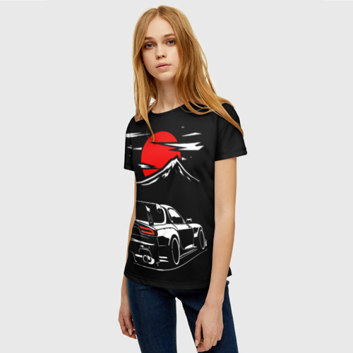 Женская футболка 3D с принтом MAZDA RX 7 | Мазда  при свете красной луны, фото на моделе #1